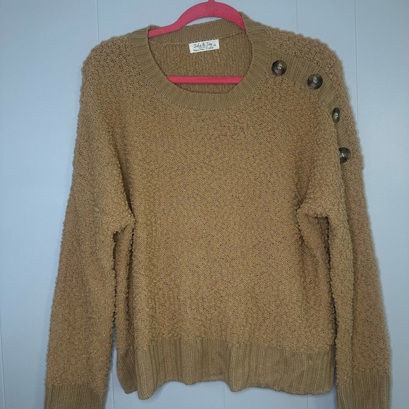 Cozycore Minimalist Tan Button Shoulder Sweater | Size XL - Picture 7 of 8